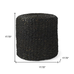 HomeRoots 18" Black Water Hyacinth Round Pouf Ottoman - Versatile Eco-Friendly Accent for Boho & Coastal Decor 606729