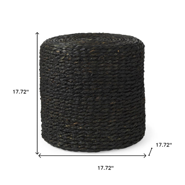 HomeRoots 18" Black Water Hyacinth Round Pouf Ottoman - Versatile Eco-Friendly Accent for Boho & Coastal Decor 606729