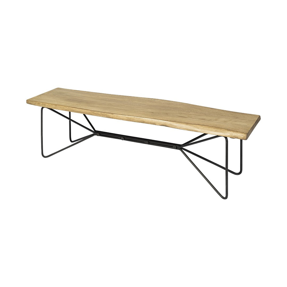 HomeRoots 66" Live Edge Solid Wood Bench with Black Metal Legs - Stylish, Versatile Seating for Any Space 606731