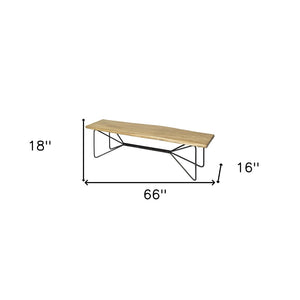 HomeRoots 66" Live Edge Solid Wood Bench with Black Metal Legs - Stylish, Versatile Seating for Any Space 606731