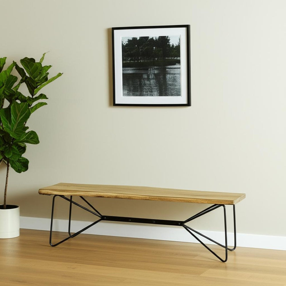 HomeRoots 66" Live Edge Solid Wood Bench with Black Metal Legs - Stylish, Versatile Seating for Any Space 606731