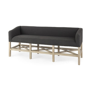 HomeRoots 60" Upholstered Bench in Gray and Brown - Modern Solid Wood Seating for Entryways & Hallways 606733