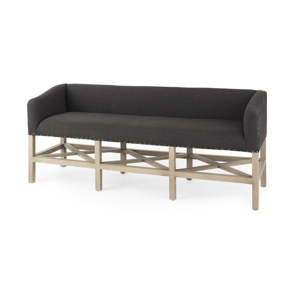 HomeRoots 60" Upholstered Bench in Gray and Brown - Modern Solid Wood Seating for Entryways & Hallways 606733