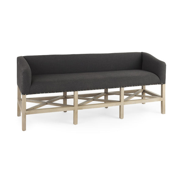 HomeRoots 60" Upholstered Bench in Gray and Brown - Modern Solid Wood Seating for Entryways & Hallways 606733