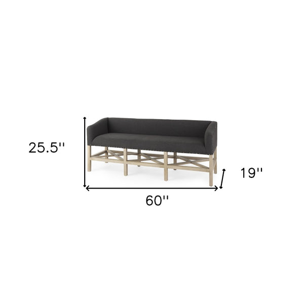 HomeRoots 60" Upholstered Bench in Gray and Brown - Modern Solid Wood Seating for Entryways & Hallways 606733