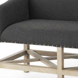 HomeRoots 60" Upholstered Bench in Gray and Brown - Modern Solid Wood Seating for Entryways & Hallways 606733