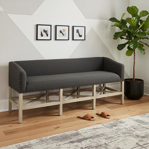 HomeRoots 60" Upholstered Bench in Gray and Brown - Modern Solid Wood Seating for Entryways & Hallways 606733