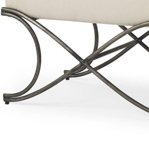 HomeRoots 55" Cream Upholstered Bench with Nickel Frame - Stylish Seating for Entryways & Living Spaces 606735