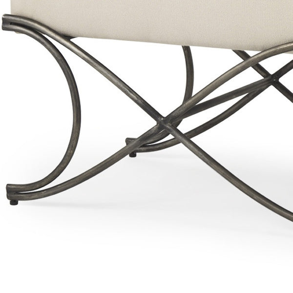 HomeRoots 55" Cream Upholstered Bench with Nickel Frame - Stylish Seating for Entryways & Living Spaces 606735