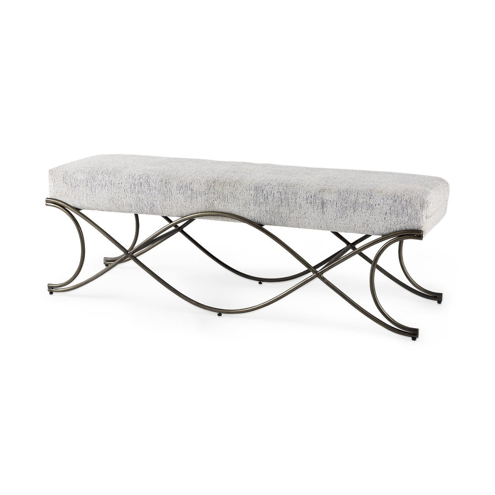 HomeRoots 55" Stylish Dark Gray Chenille Upholstered Bench with Durable Nickel Metal Base for Modern Spaces 606736