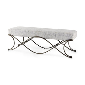 HomeRoots 55" Stylish Dark Gray Chenille Upholstered Bench with Durable Nickel Metal Base for Modern Spaces 606736