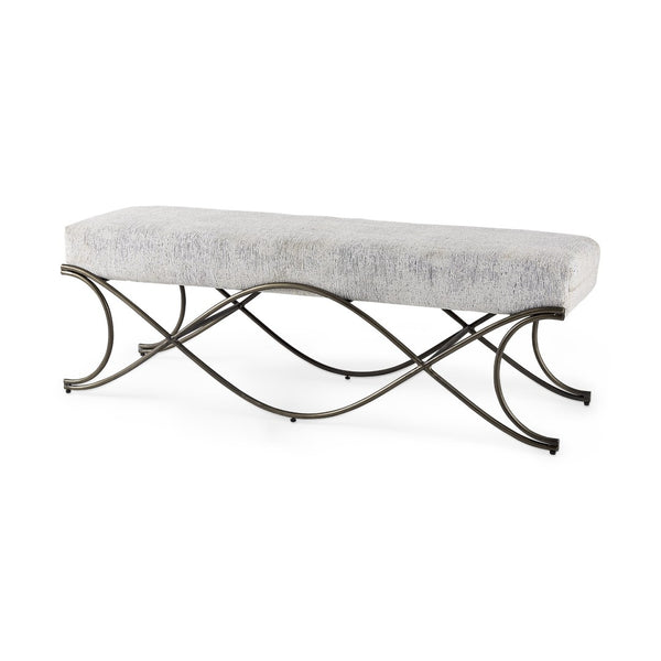 HomeRoots 55" Stylish Dark Gray Chenille Upholstered Bench with Durable Nickel Metal Base for Modern Spaces 606736