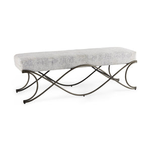 HomeRoots 55" Stylish Dark Gray Chenille Upholstered Bench with Durable Nickel Metal Base for Modern Spaces 606736