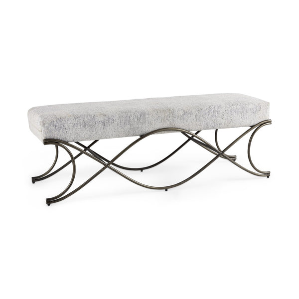 HomeRoots 55" Stylish Dark Gray Chenille Upholstered Bench with Durable Nickel Metal Base for Modern Spaces 606736
