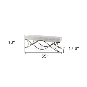 HomeRoots 55" Stylish Dark Gray Chenille Upholstered Bench with Durable Nickel Metal Base for Modern Spaces 606736
