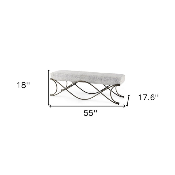 HomeRoots 55" Stylish Dark Gray Chenille Upholstered Bench with Durable Nickel Metal Base for Modern Spaces 606736