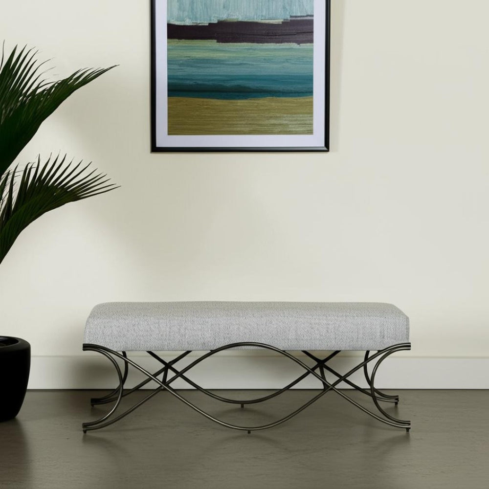 HomeRoots 55" Stylish Dark Gray Chenille Upholstered Bench with Durable Nickel Metal Base for Modern Spaces 606736