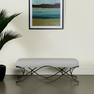 HomeRoots 55" Stylish Dark Gray Chenille Upholstered Bench with Durable Nickel Metal Base for Modern Spaces 606736