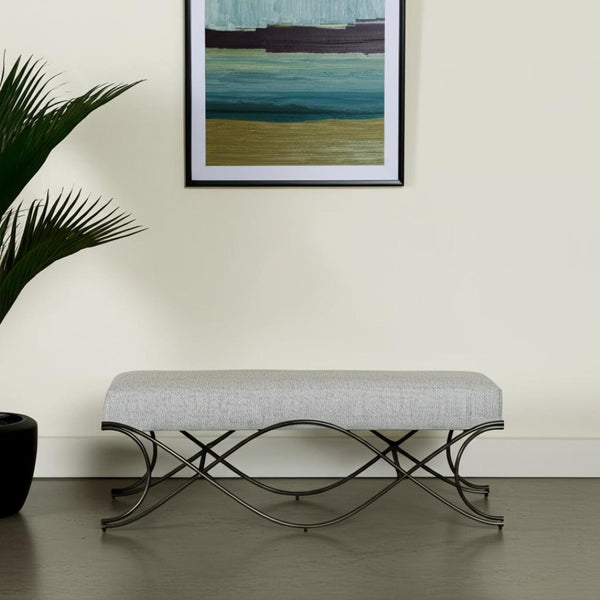 HomeRoots 55" Stylish Dark Gray Chenille Upholstered Bench with Durable Nickel Metal Base for Modern Spaces 606736