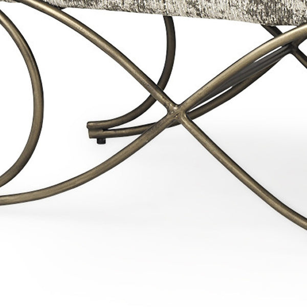 HomeRoots 55" Chic Gray Chenille Upholstered Bench with Gold Metal Frame - Stylish Seating for Any Space! 606737