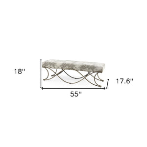HomeRoots 55" Chic Gray Chenille Upholstered Bench with Gold Metal Frame - Stylish Seating for Any Space! 606737