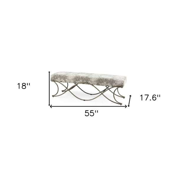 HomeRoots 55" Chic Gray Chenille Upholstered Bench with Gold Metal Frame - Stylish Seating for Any Space! 606737