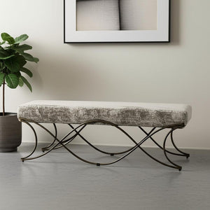 HomeRoots 55" Chic Gray Chenille Upholstered Bench with Gold Metal Frame - Stylish Seating for Any Space! 606737