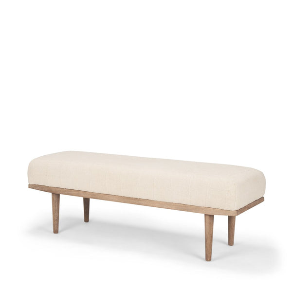 HomeRoots 56" Beige and Brown Upholstered Bench - Stylish Cotton Seat with Solid Wood Base for Any Space 606738