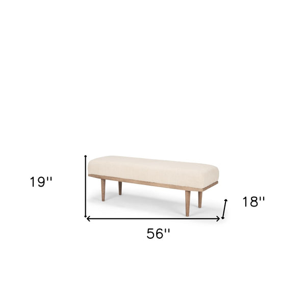 HomeRoots 56" Beige and Brown Upholstered Bench - Stylish Cotton Seat with Solid Wood Base for Any Space 606738