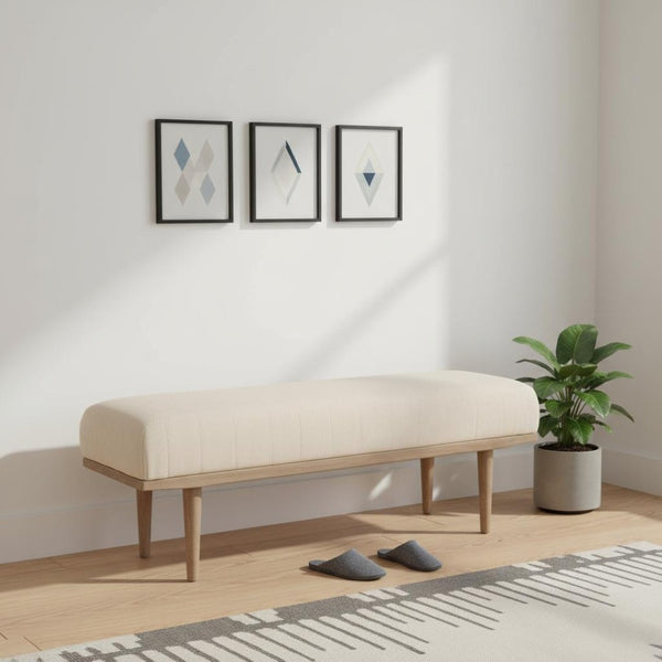 HomeRoots 56" Beige and Brown Upholstered Bench - Stylish Cotton Seat with Solid Wood Base for Any Space 606738