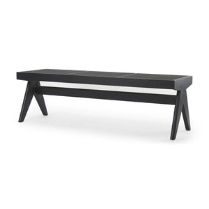 HomeRoots 59" Black Solid Wood and Cane Dining Bench - Stylish Rustic Modern Seating for Any Space, Seats 3 606739