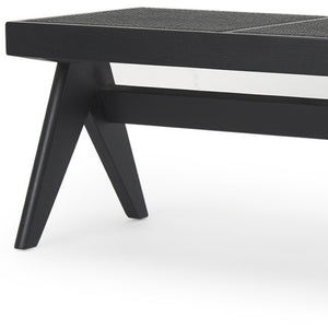 HomeRoots 59" Black Solid Wood and Cane Dining Bench - Stylish Rustic Modern Seating for Any Space, Seats 3 606739
