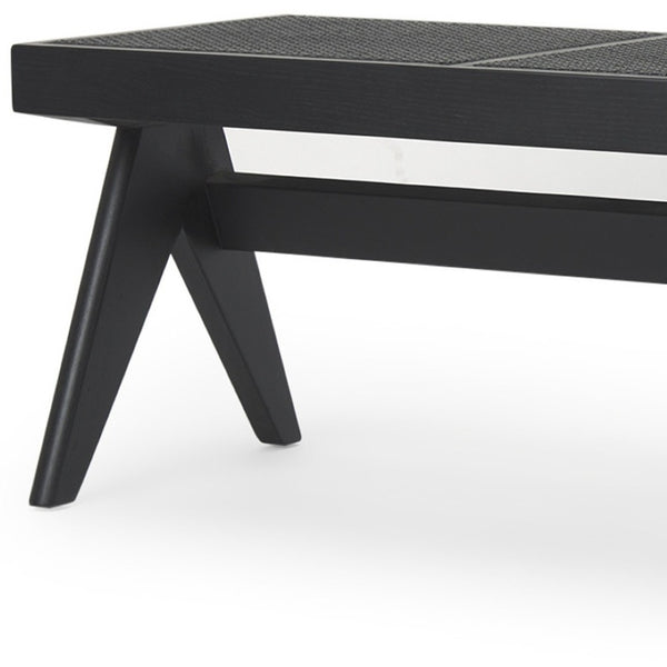 HomeRoots 59" Black Solid Wood and Cane Dining Bench - Stylish Rustic Modern Seating for Any Space, Seats 3 606739