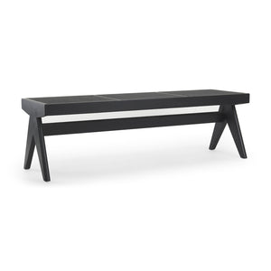 HomeRoots 59" Black Solid Wood and Cane Dining Bench - Stylish Rustic Modern Seating for Any Space, Seats 3 606739