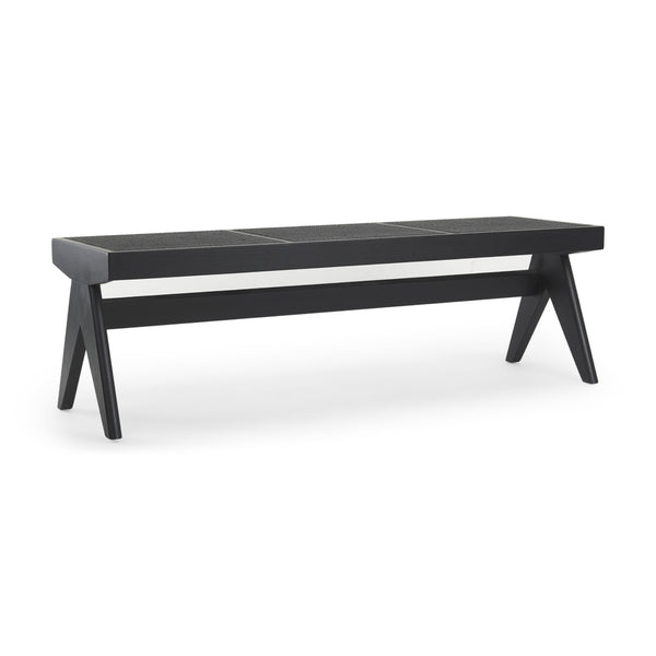 HomeRoots 59" Black Solid Wood and Cane Dining Bench - Stylish Rustic Modern Seating for Any Space, Seats 3 606739