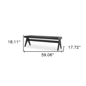 HomeRoots 59" Black Solid Wood and Cane Dining Bench - Stylish Rustic Modern Seating for Any Space, Seats 3 606739