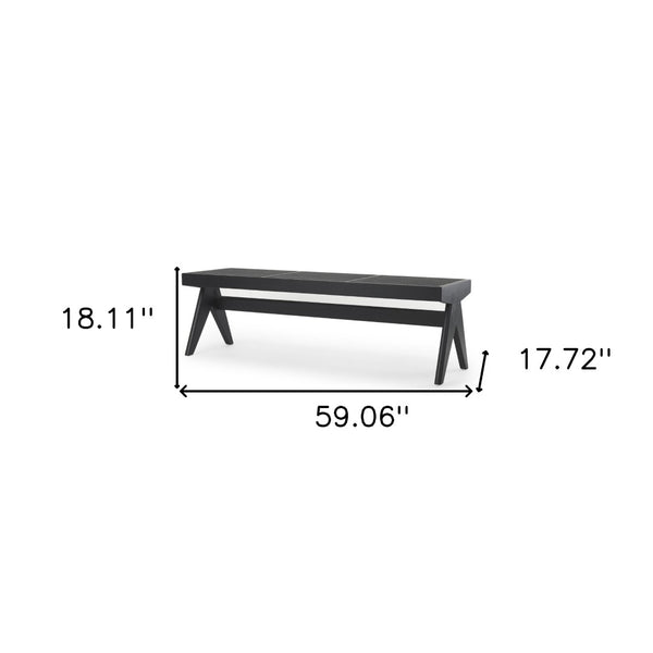 HomeRoots 59" Black Solid Wood and Cane Dining Bench - Stylish Rustic Modern Seating for Any Space, Seats 3 606739