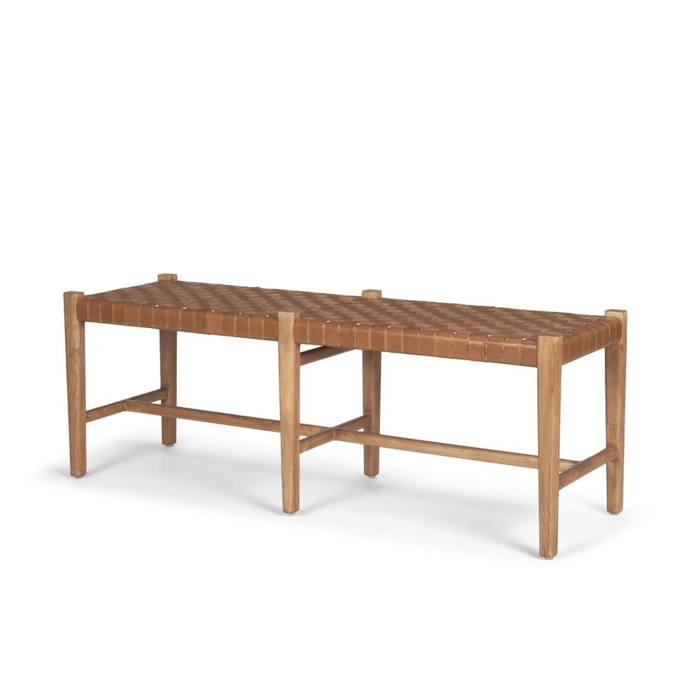 HomeRoots 52" Brown Genuine Leather Upholstered Bench - Stylish Solid Wood Design for Entryway & Bedroom Use 606744