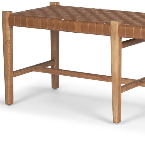 HomeRoots 52" Brown Genuine Leather Upholstered Bench - Stylish Solid Wood Design for Entryway & Bedroom Use 606744