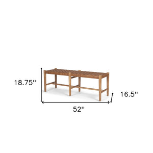 HomeRoots 52" Brown Genuine Leather Upholstered Bench - Stylish Solid Wood Design for Entryway & Bedroom Use 606744