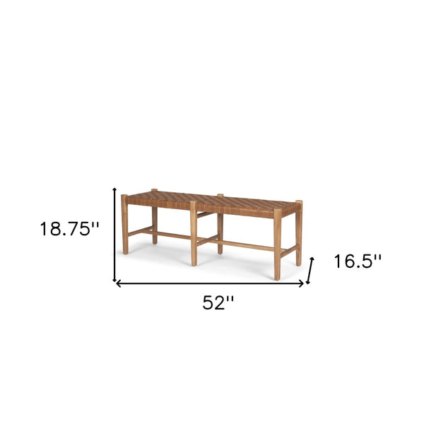 HomeRoots 52" Brown Genuine Leather Upholstered Bench - Stylish Solid Wood Design for Entryway & Bedroom Use 606744