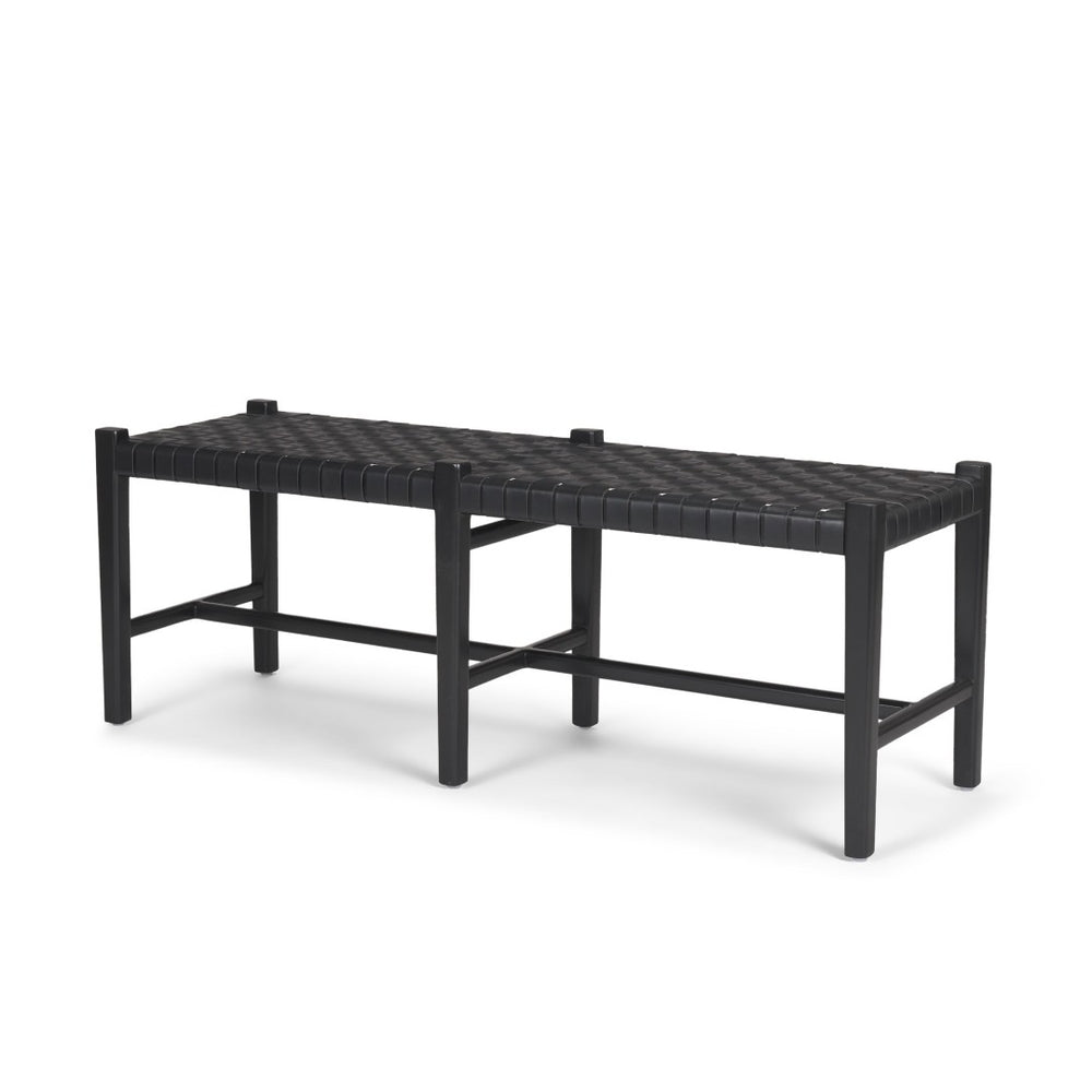 HomeRoots 52" Black Genuine Leather Upholstered Bench - Modern Solid Wood Design for Stylish Entryway Seating 606747