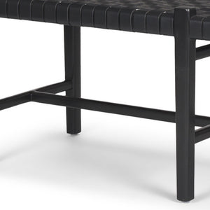 HomeRoots 52" Black Genuine Leather Upholstered Bench - Modern Solid Wood Design for Stylish Entryway Seating 606747