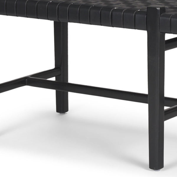 HomeRoots 52" Black Genuine Leather Upholstered Bench - Modern Solid Wood Design for Stylish Entryway Seating 606747