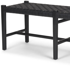 HomeRoots 52" Black Genuine Leather Upholstered Bench - Modern Solid Wood Design for Stylish Entryway Seating 606747