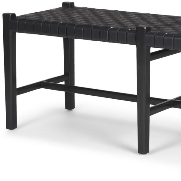 HomeRoots 52" Black Genuine Leather Upholstered Bench - Modern Solid Wood Design for Stylish Entryway Seating 606747