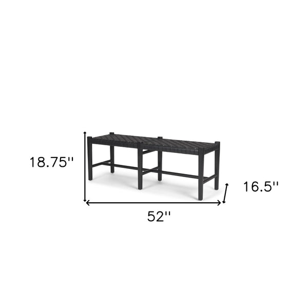 HomeRoots 52" Black Genuine Leather Upholstered Bench - Modern Solid Wood Design for Stylish Entryway Seating 606747