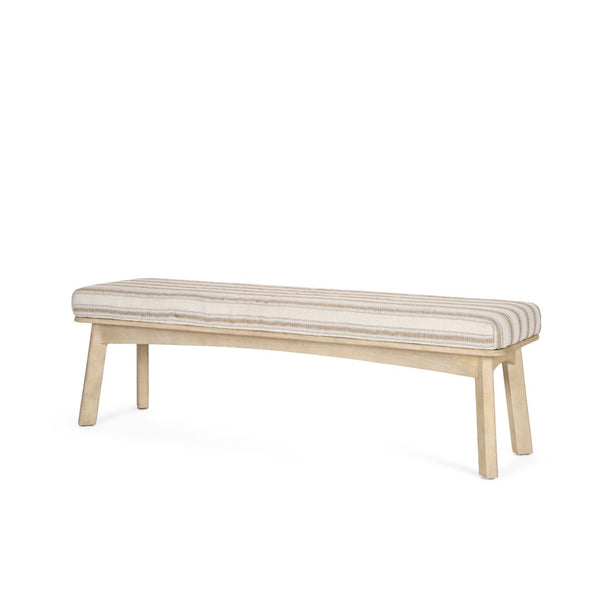HomeRoots 62" Elegant Beige and Brown Striped Upholstered Bench with Solid Wood Base for Entryway Comfort 606748