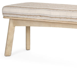 HomeRoots 62" Elegant Beige and Brown Striped Upholstered Bench with Solid Wood Base for Entryway Comfort 606748