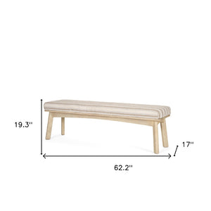 HomeRoots 62" Elegant Beige and Brown Striped Upholstered Bench with Solid Wood Base for Entryway Comfort 606748